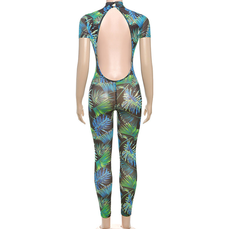 Women summer Women sexy Backless print See-Through Mesh Jumpsuit 14