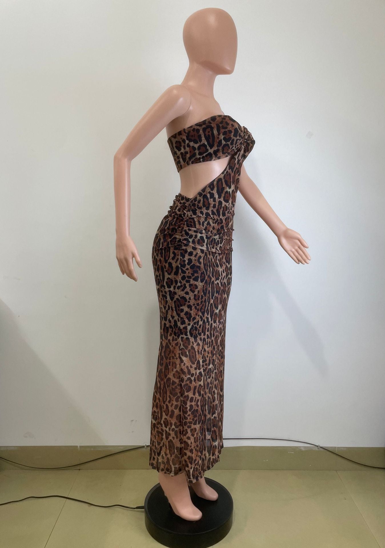Women's Summer Leopard Sexy Strapless Mesh Dress 7