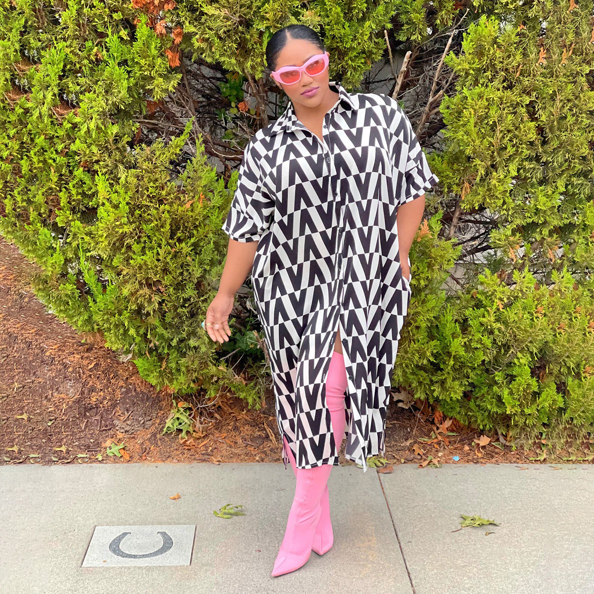 Plus Size Women Summer Printed Loose Shirt Dress 5