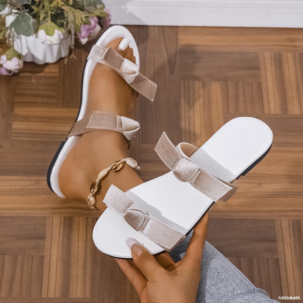 Summer Plus Size Flat Bottom Bow One-Piece Casual Open-Toe Beach Sandals for Women 4