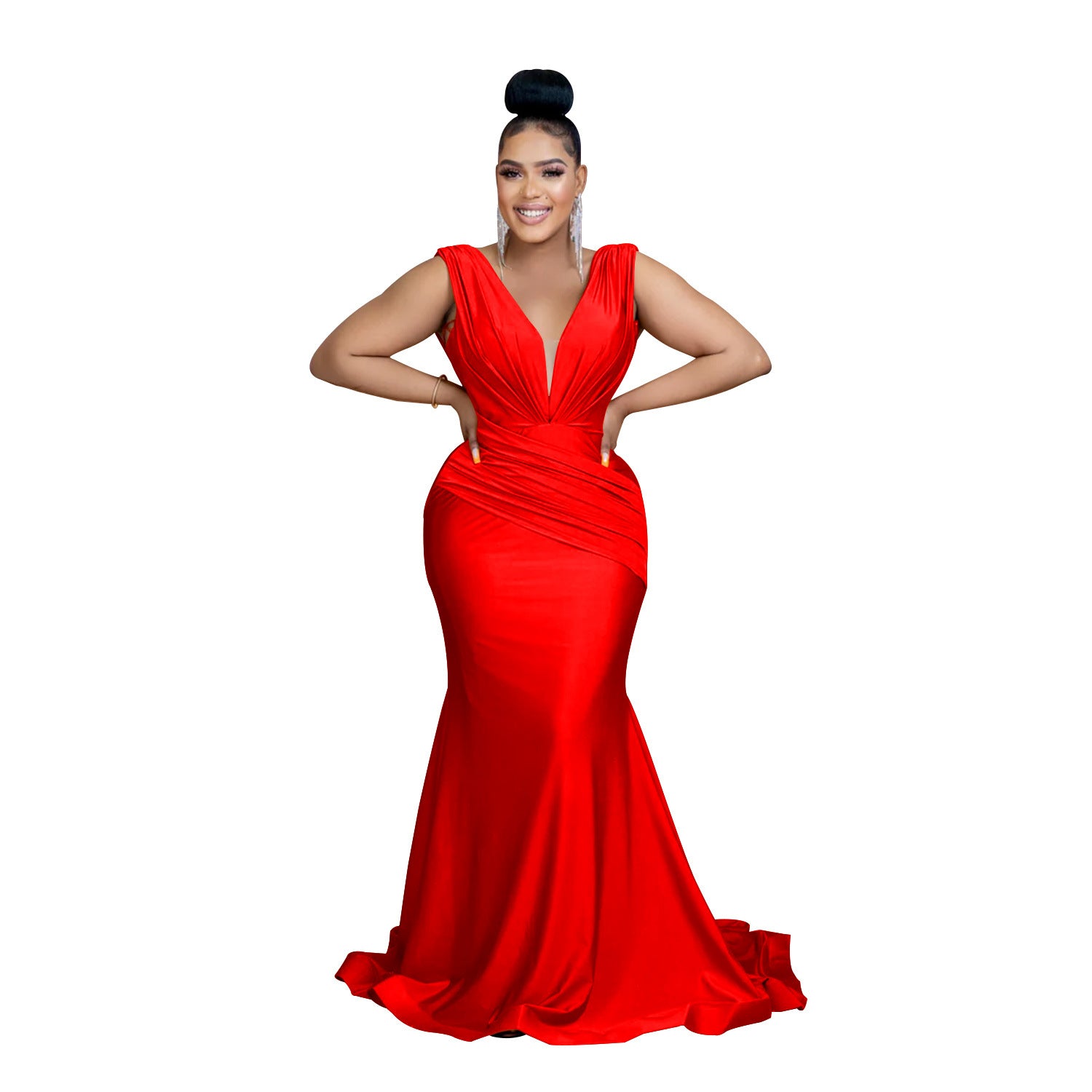 Women Solid V-Neck Sleeveless Pleated Maxi Dress 17