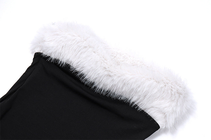 Women winter sexy Off Shoulder Furry Strapless dress 11