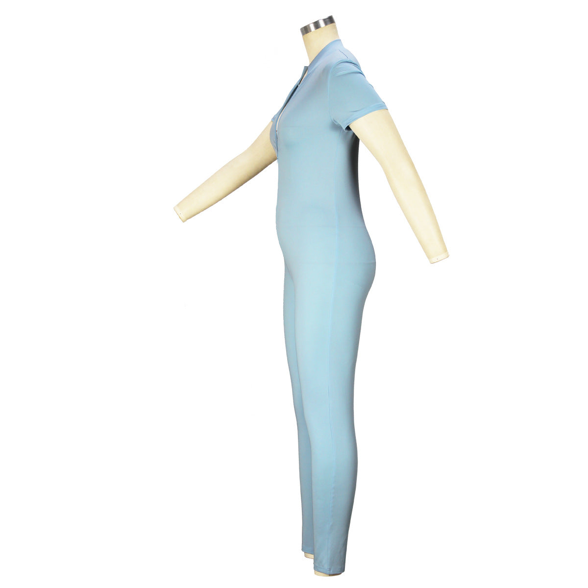 Sexy Ladies Jumpsuit Tight Spring Summer Slim Short Sleeve Zipper Tight Jumpsuit 12