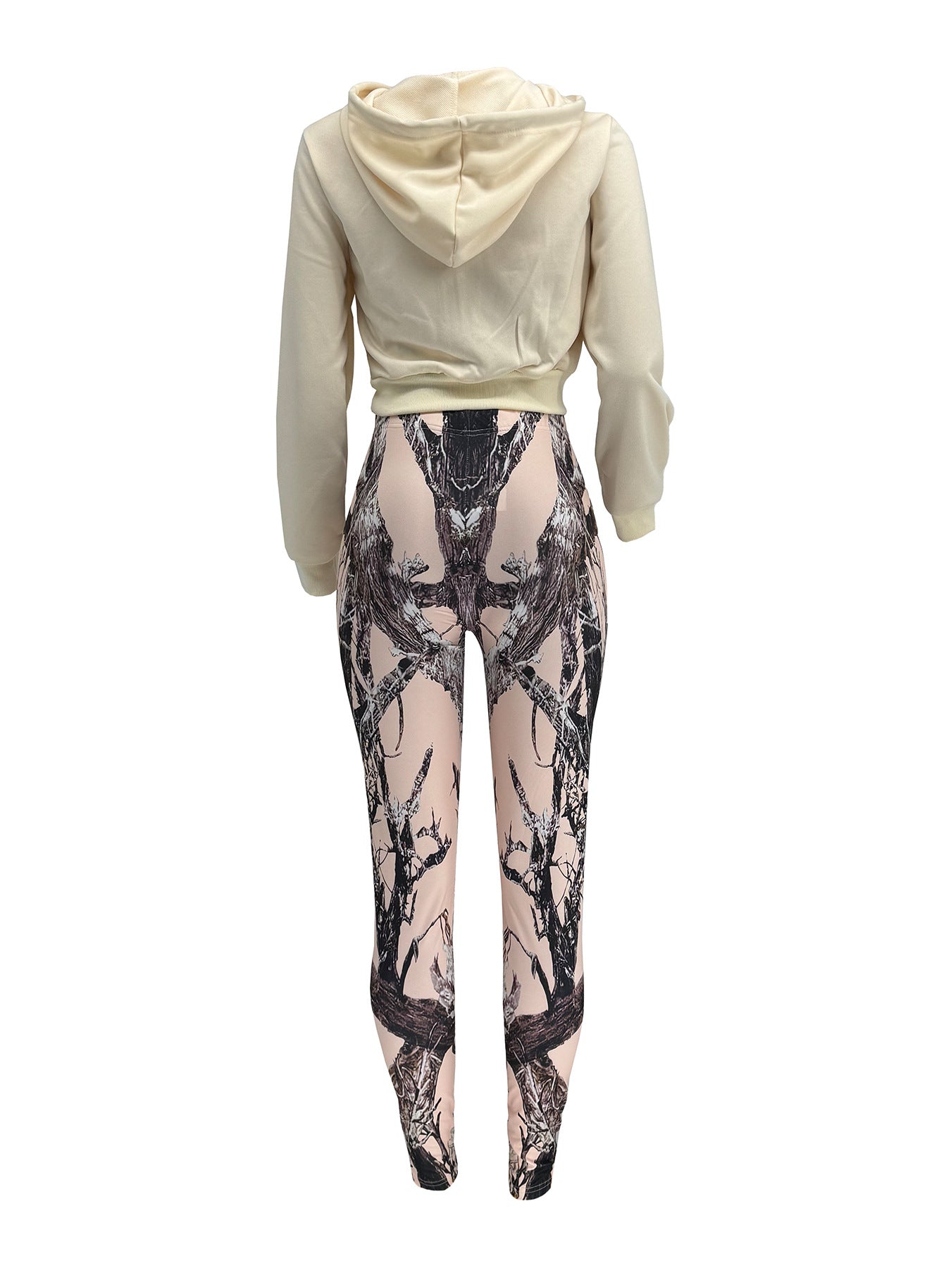 Women Casual Zipper Long Sleeve Top and Print Pants Two-Piece Set 23