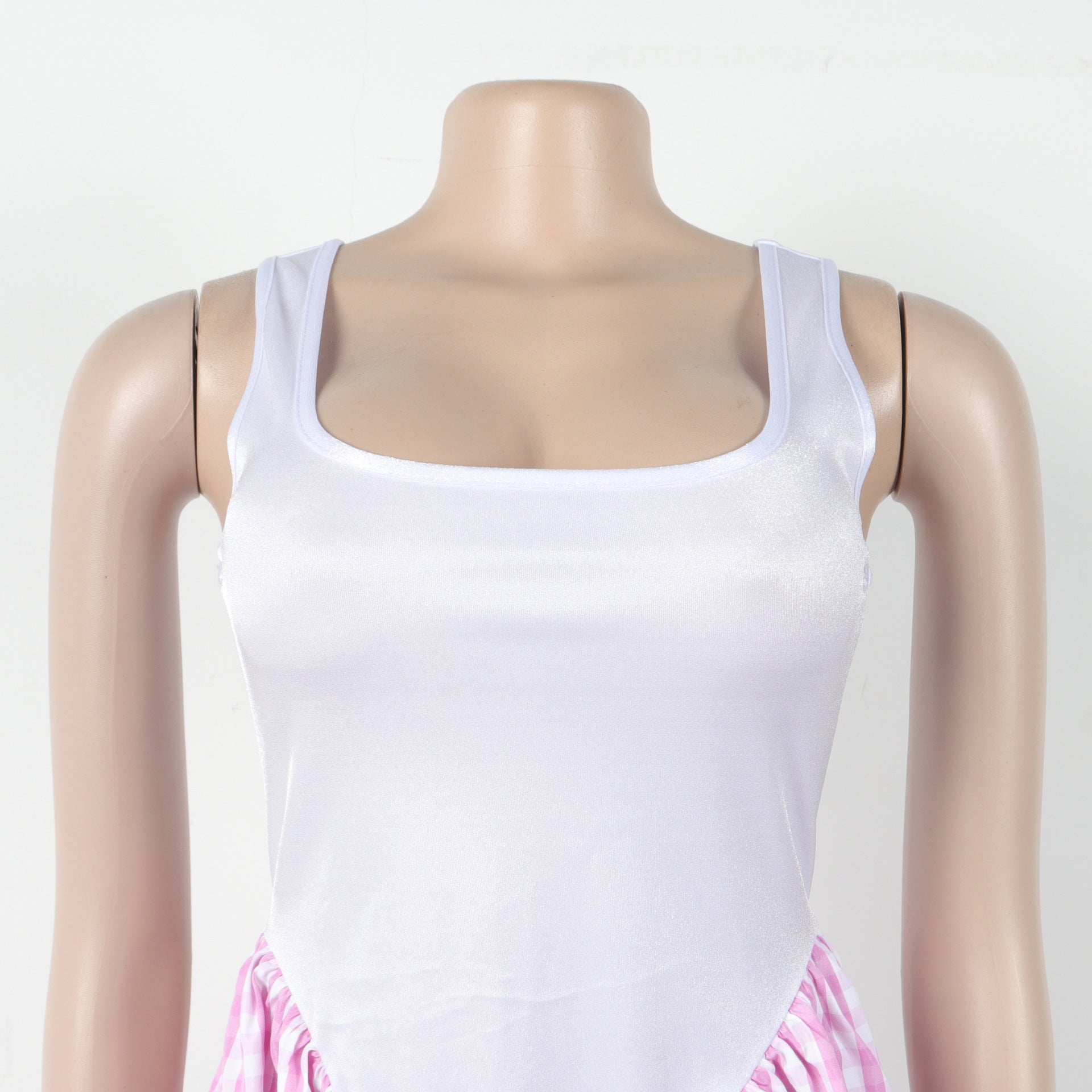 Women's Fashion Slim Waist Plaid Print Sleeveless Dress 13