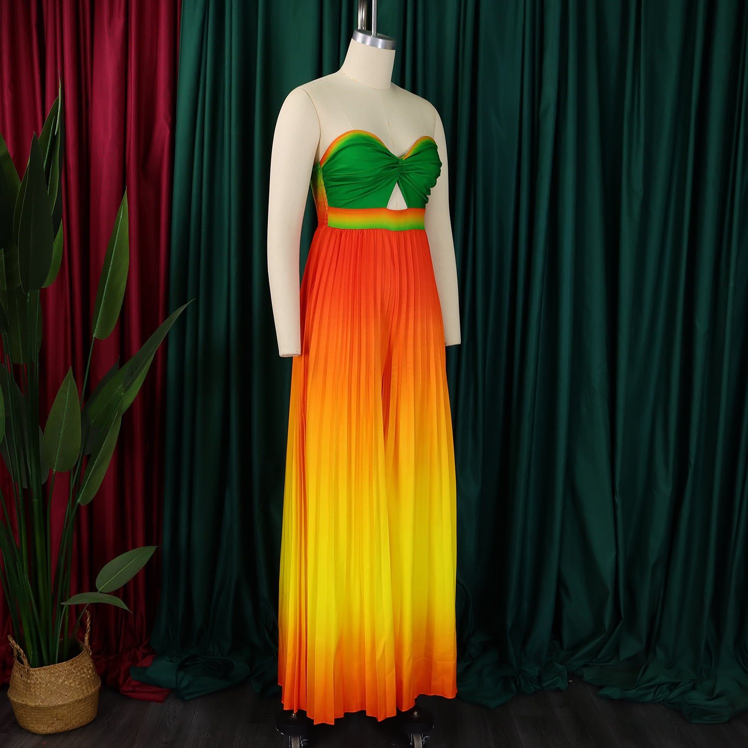 Women's Summer Sexy Strapless Low Back Fashion Gradient Color Wide Leg Jumpsuit 16