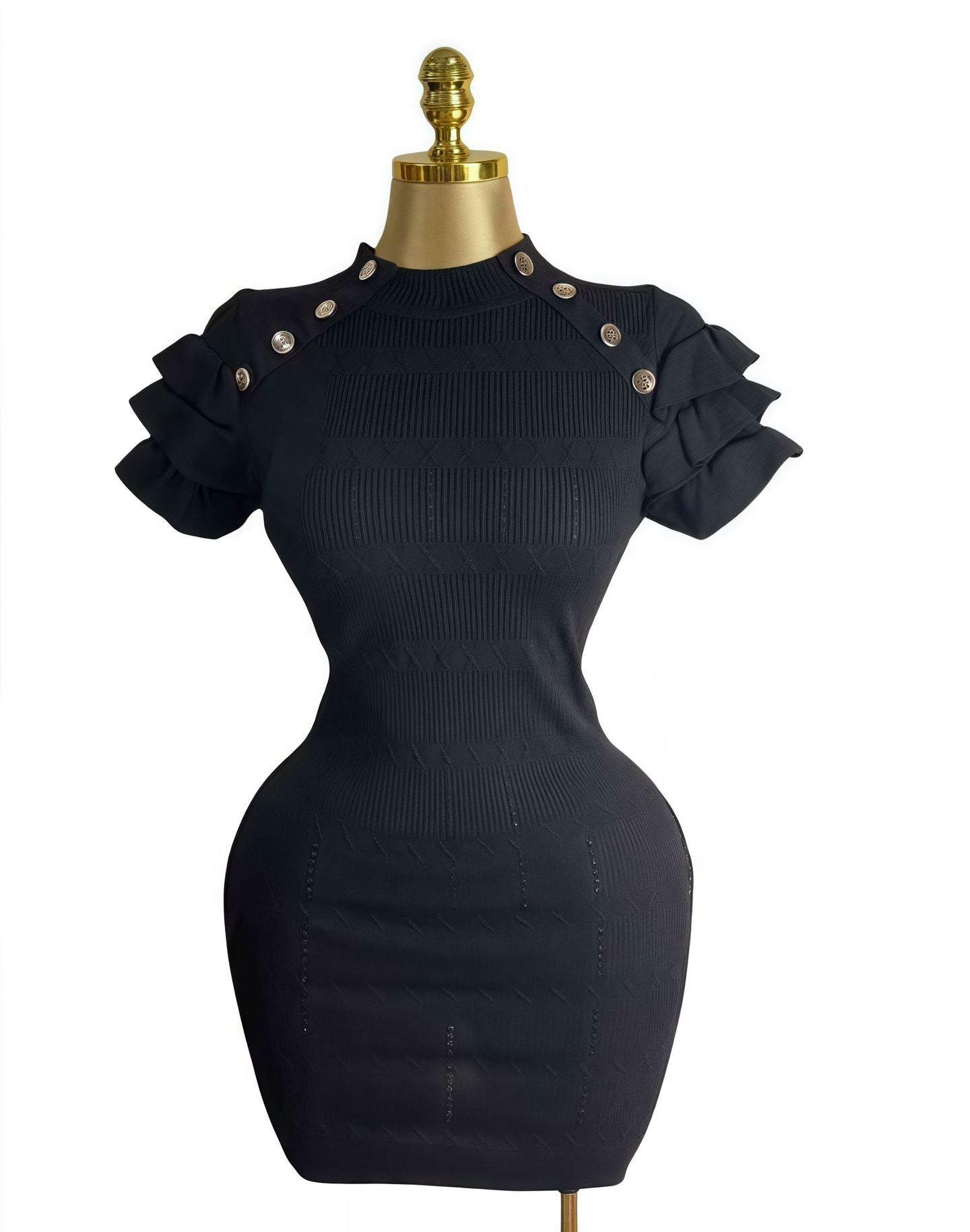 Metal Button Stand Collar Slim Fit Knit Bodycon Dress 12