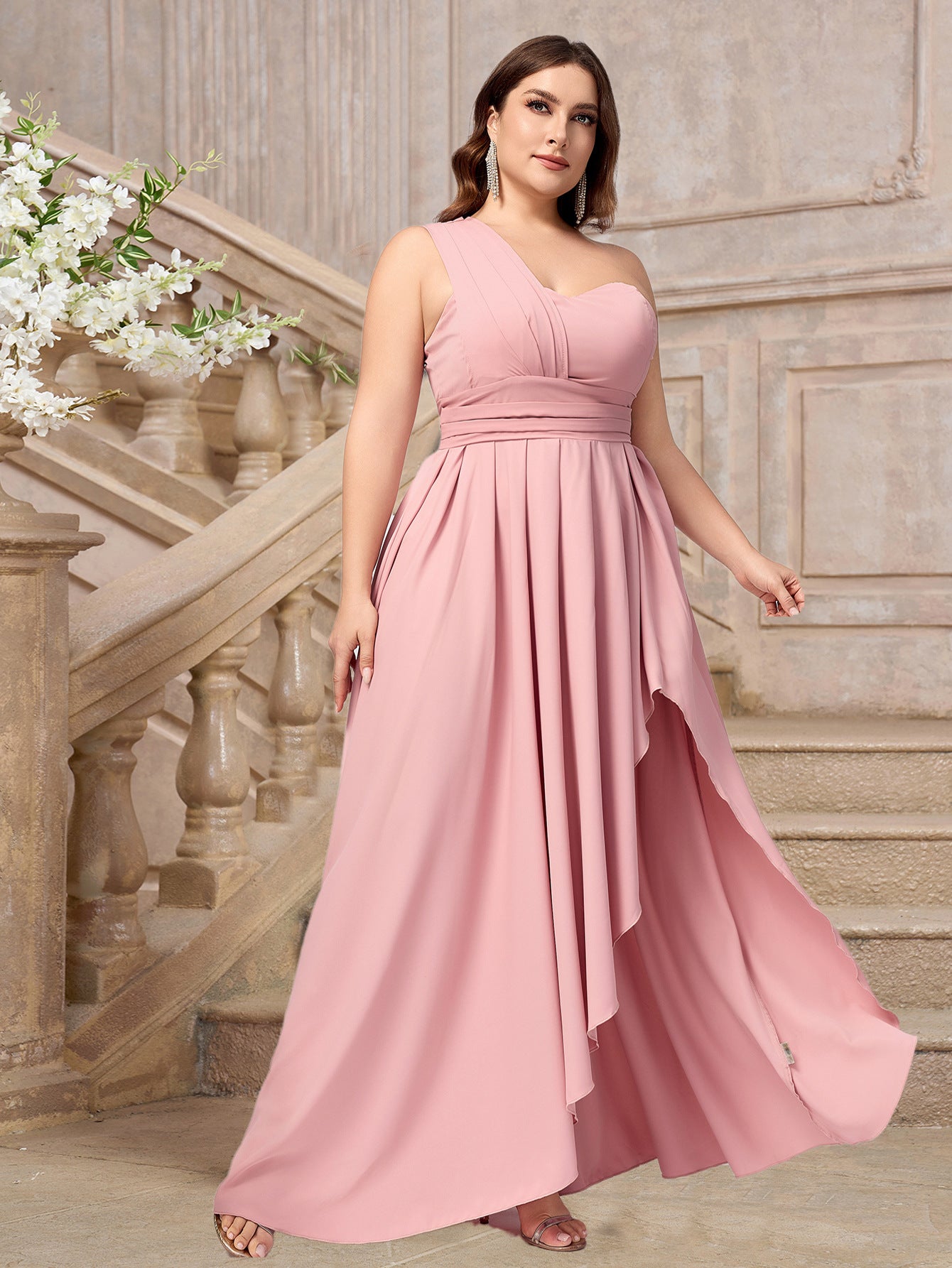 Plus Size Women's Pleated Slash Shoulder Chic Elegant Sexy Formal Party Dress 6