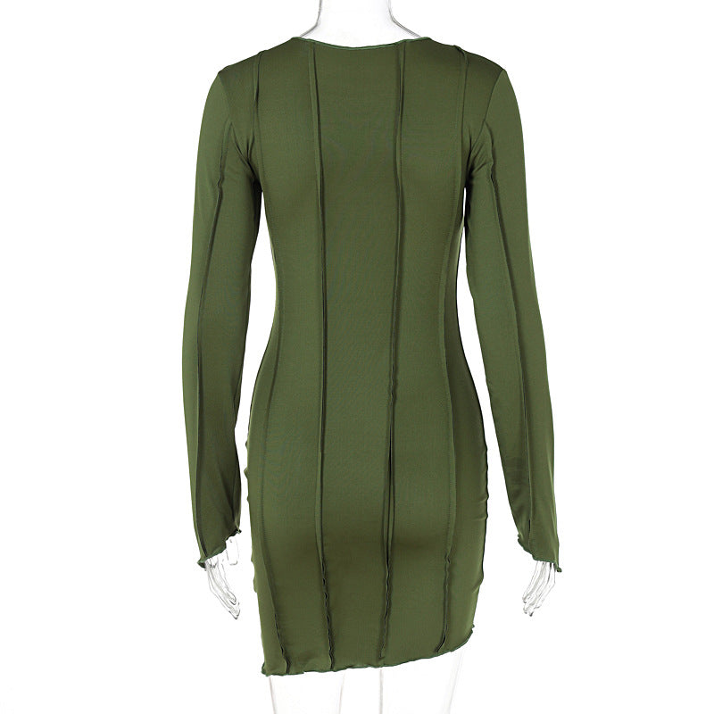 Women's Fashion Sexy Solid Color Long Sleeve Casual Dress 14