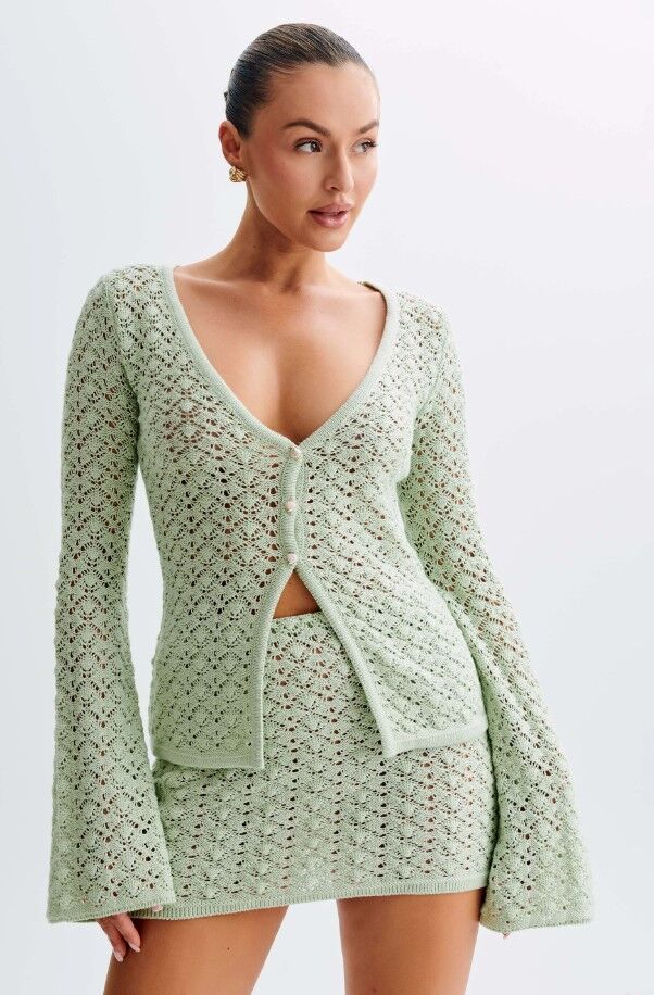 Women Hollow Knitting Beach Top and Skirt Two-piece Set 4