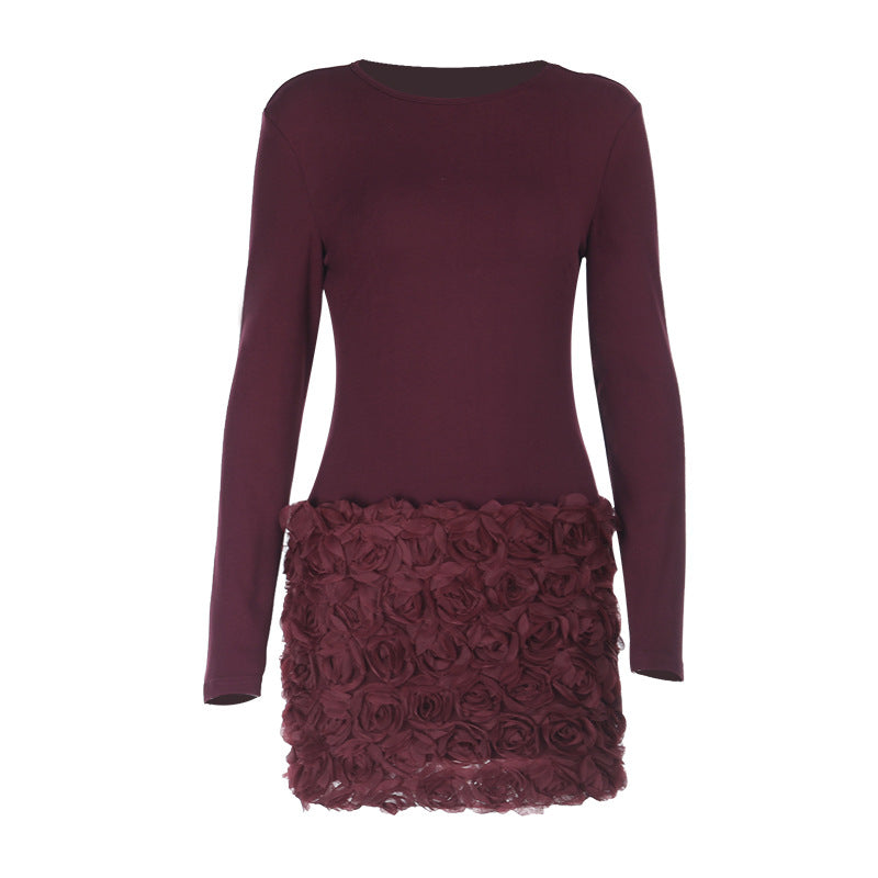 Women Floral Patchwork Long Sleeve Autumn Dress 8