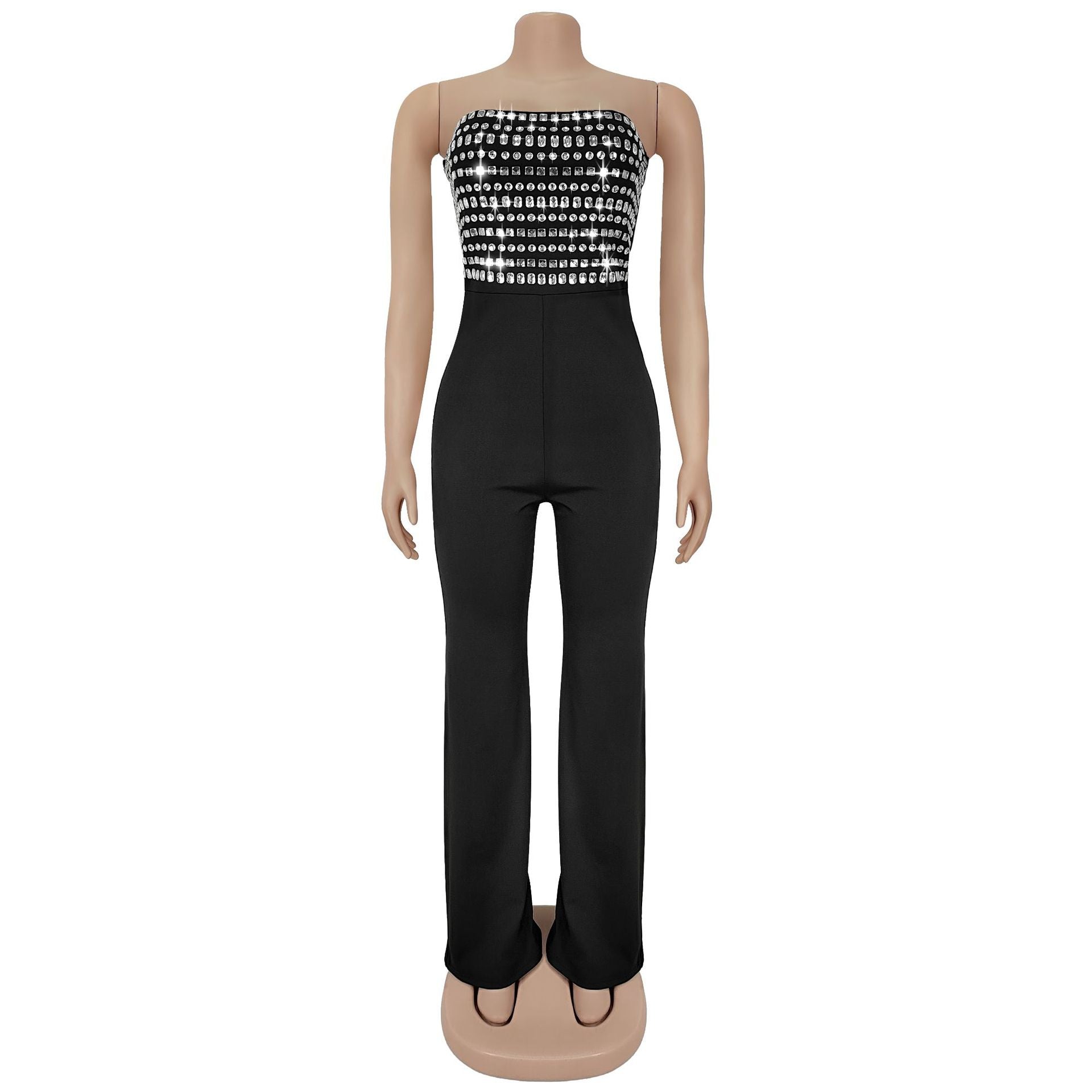 Women Sexy Strapless Solid Beaded Jumpsuit 13