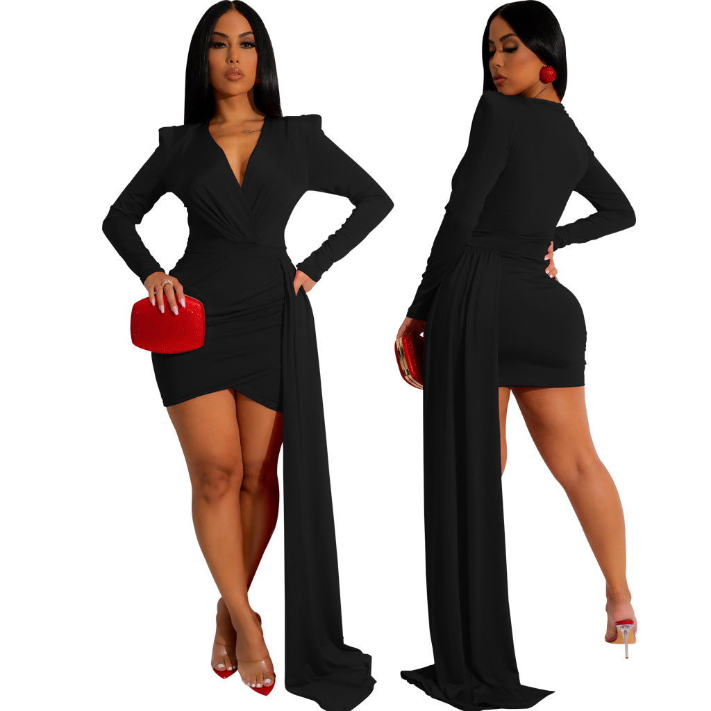 Sexy Solid Color Nightclub V-Neck Women's Dress