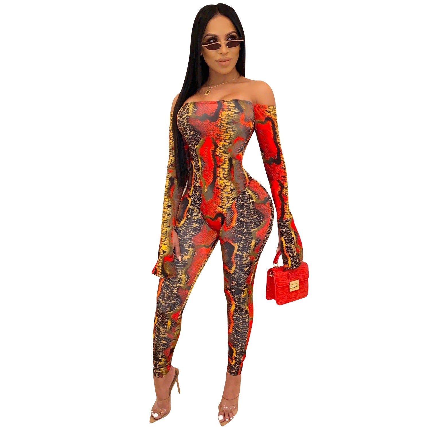 Women Long Sleeve Printed Bodysuit and Pant Two-piece Set 16