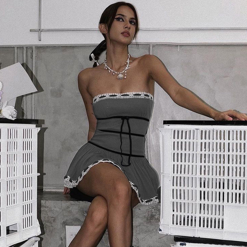 Women's Fall Sexy Strapless Slim Waist Slim Fit Dress 8