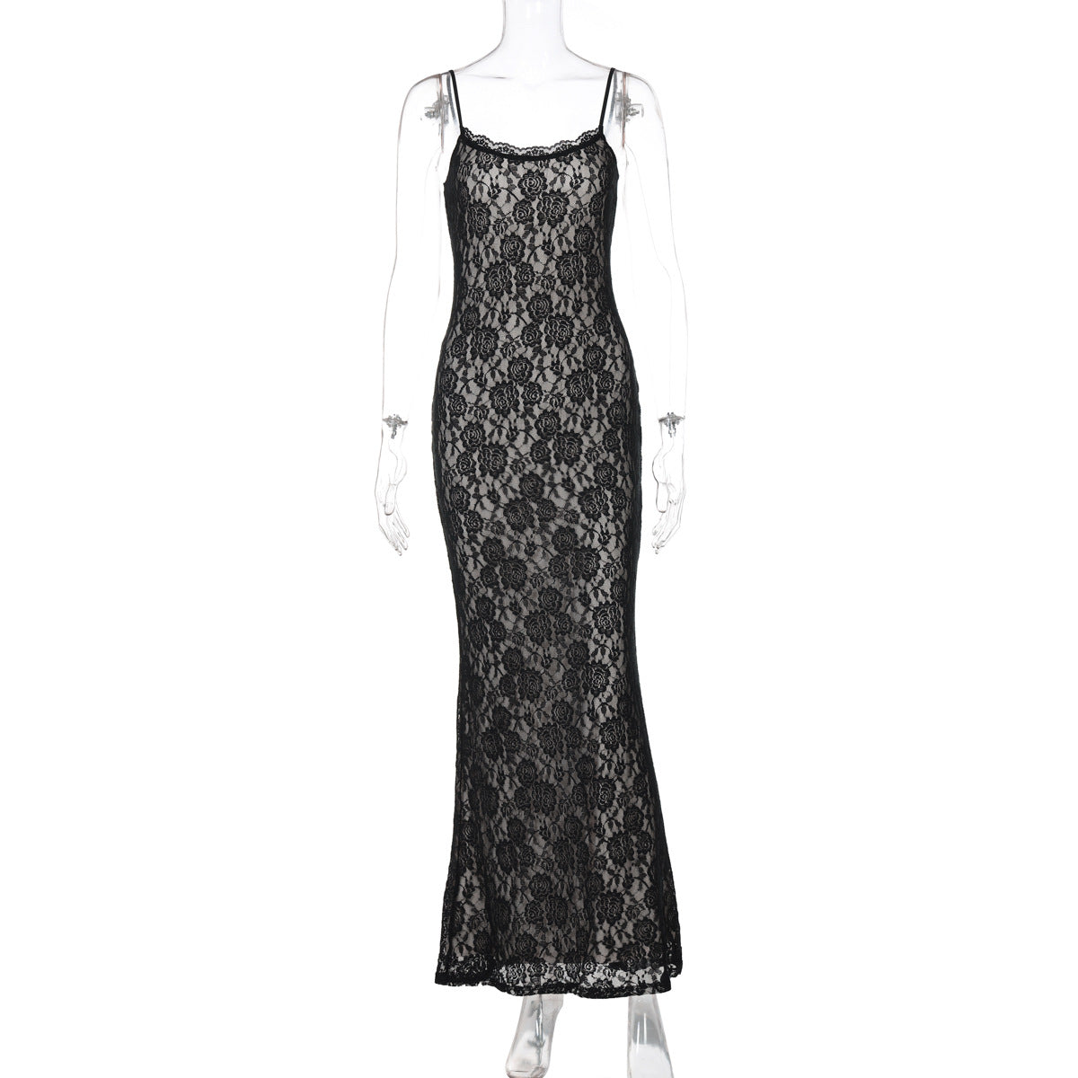 Summer Women's Sexy Lace Patchwork Slim Strap Long Dress 8