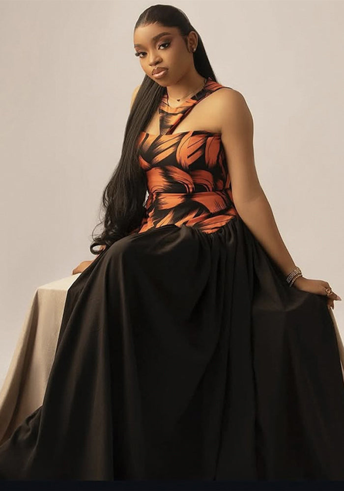 Women Autumn Elegant V-Neck Print Dress