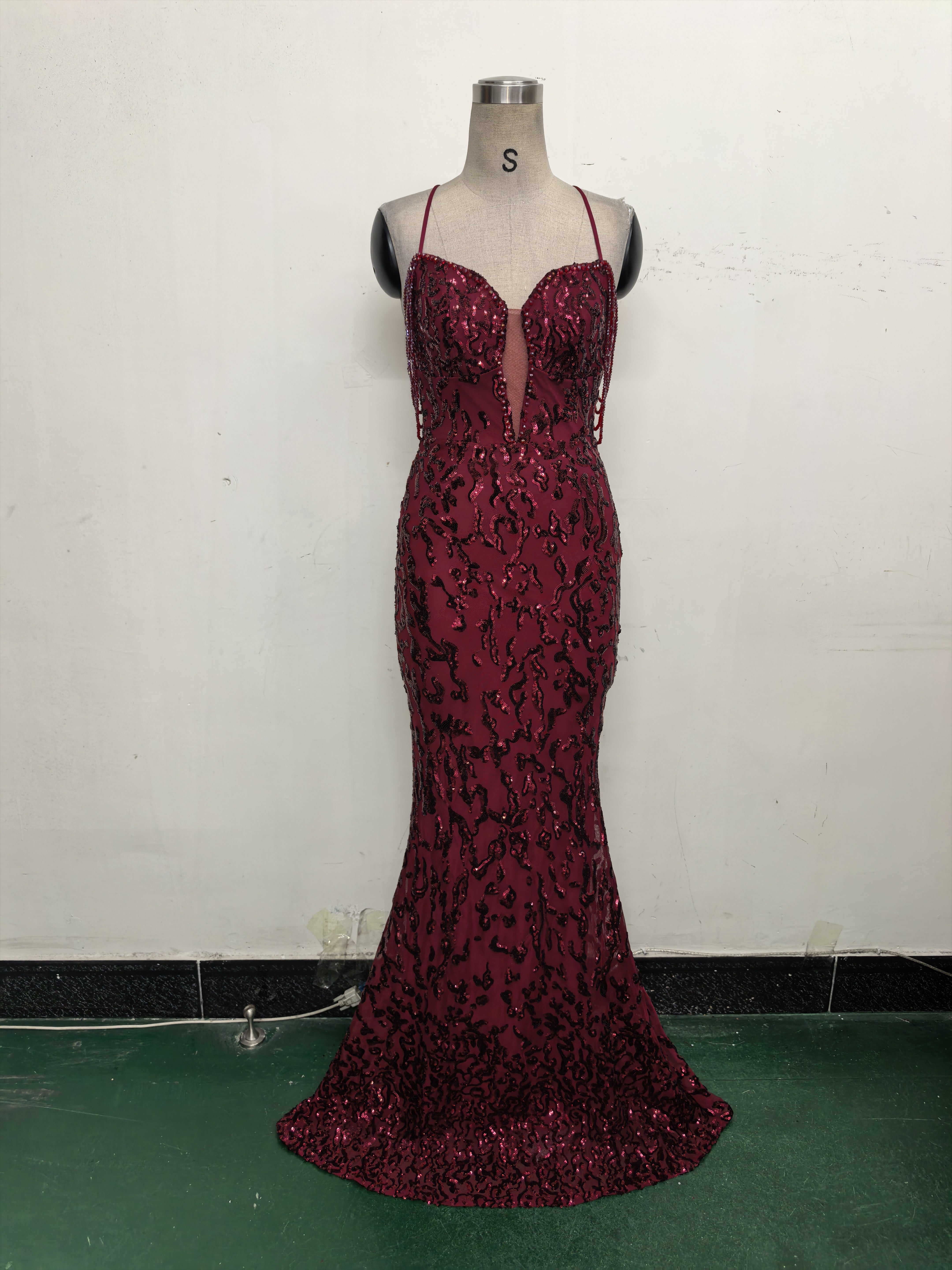 Women crystal diamond sequin embroidery Formal Party evening dress 36