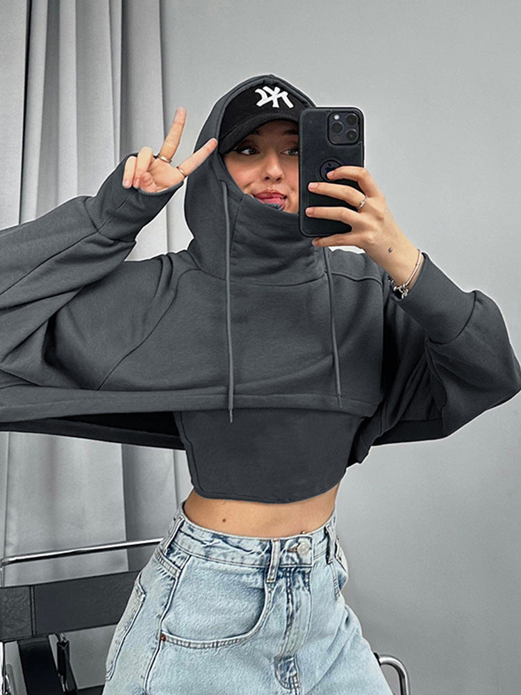 Women Fall and Winter Solid Casual Vest and Long Sleeve Crop Hoodies Two-piece Set 4