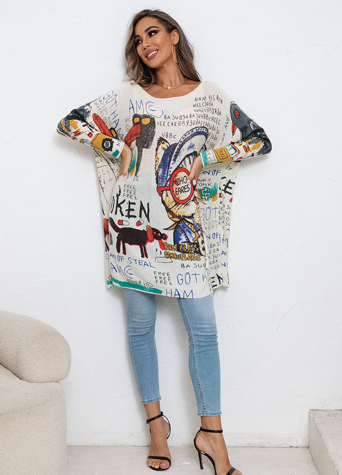 Plus Size Cartoon Print Sweater Long Sleeve Women Casual Pullover Loose Knitting Shirt Top 10