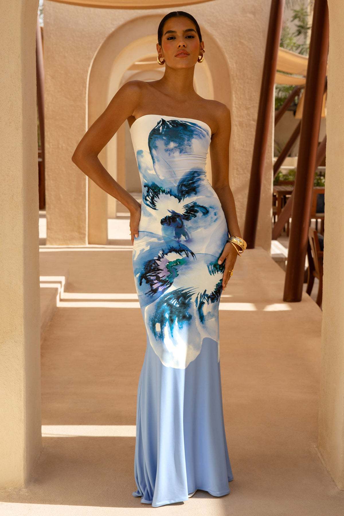 Summer Chic Sexy Strapless Floral Printed Slim Long Holiday Dress 7