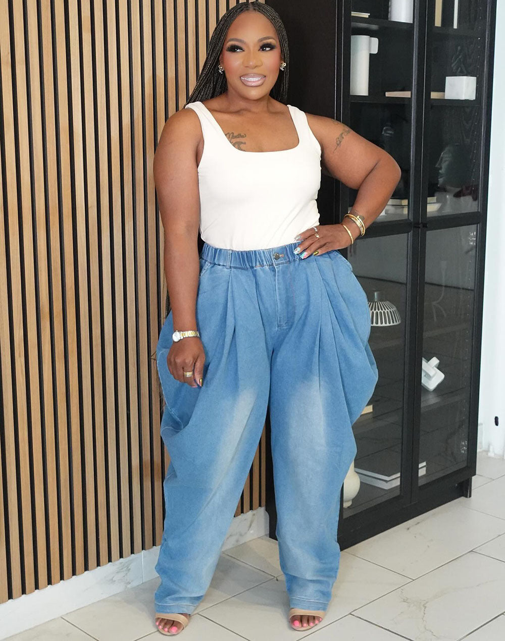 Women Denim Street Casual Harem Wide-Leg Bloomers 6