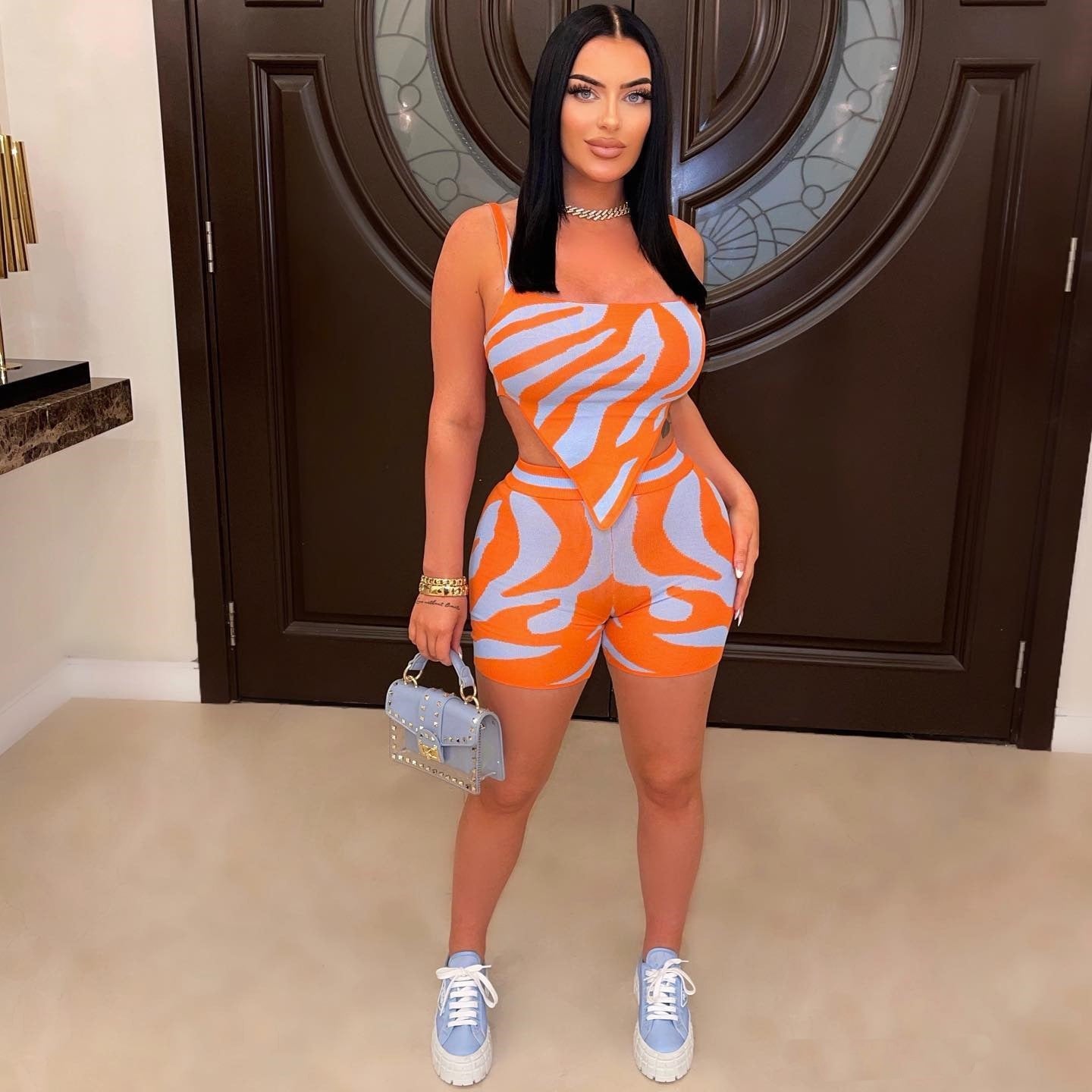 Sexy Women's Camisole Zebra Print Positioning Print 2-Piece Set 7