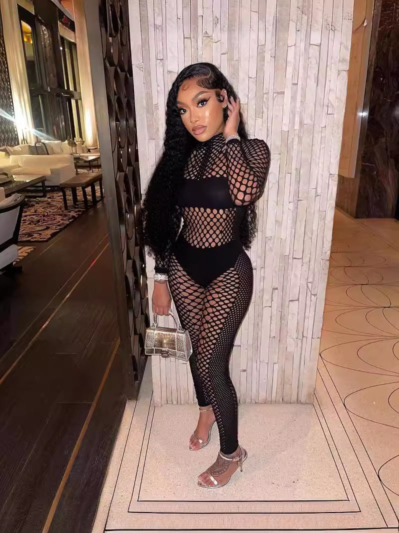 Women hollow sexy mesh two-piece set 5