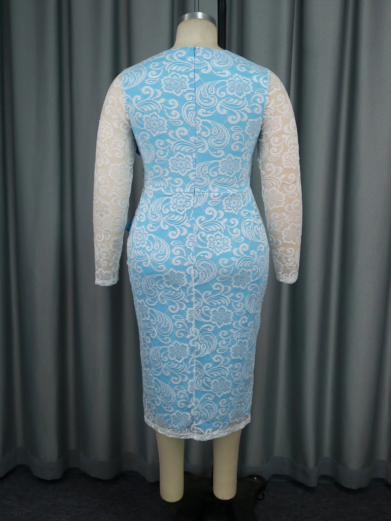 Sexy See-Through Lace Long Sleeve Formal Party Bow Evening Dresses 6