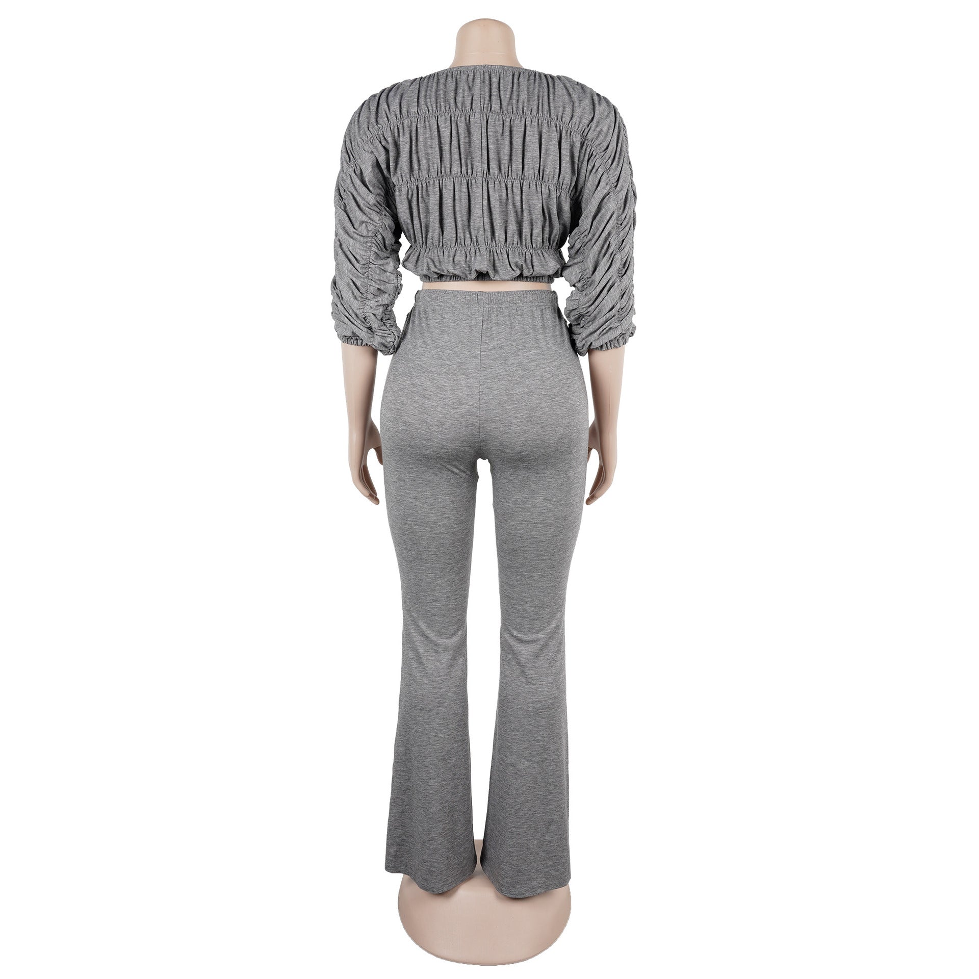 Women's Sexy Crop Top Slim-Fitting Flared Pants Two-Piece Set 11