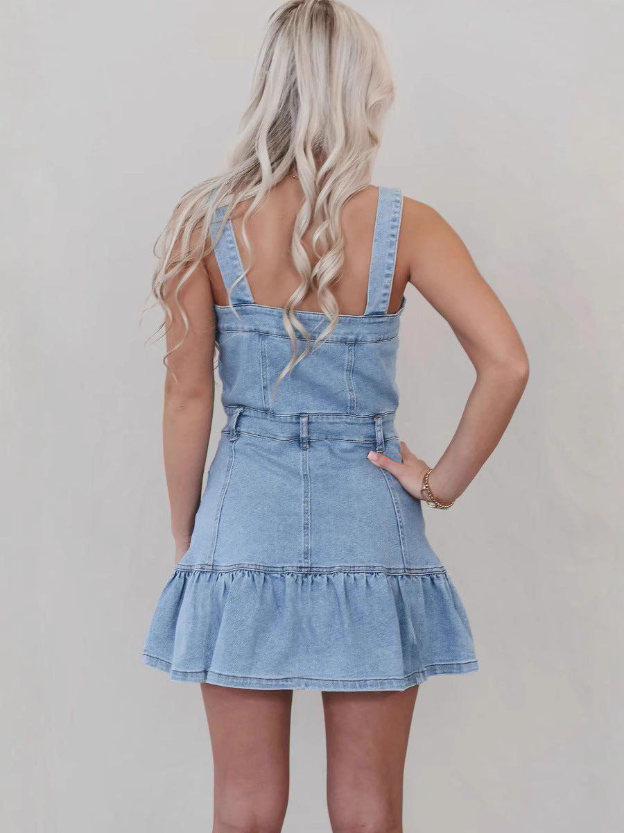 Women Denim Dress with Suspenders 4