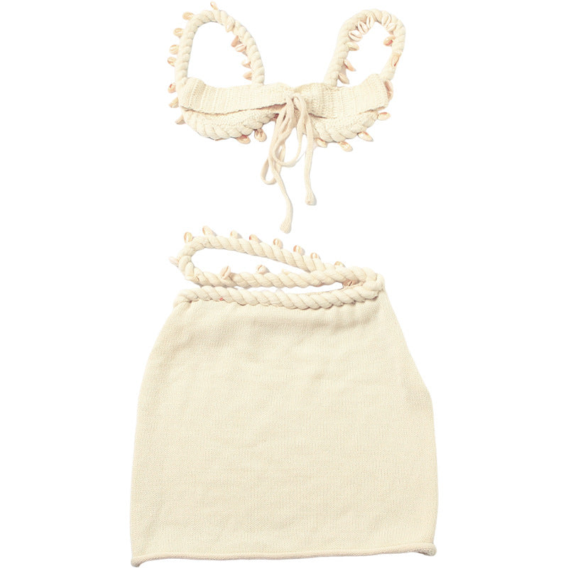 Women Summer Sexy Solid Knitting Crop Top and Skirt Two Piece Set 26