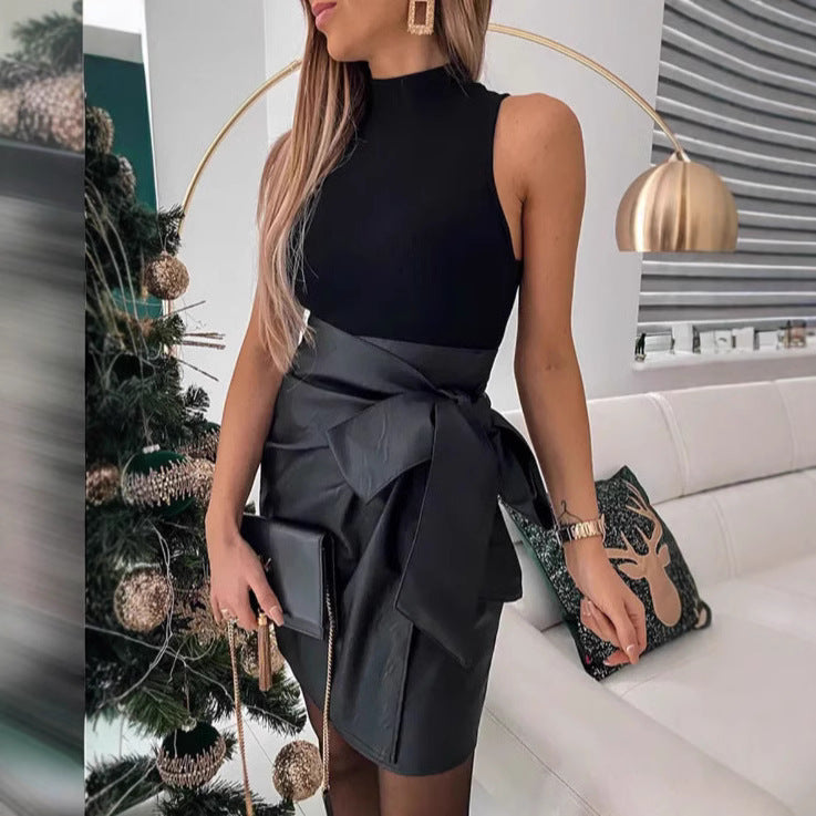 Women's PU Leather Skirt Spring and High-Waist Sexy Slim Short Skirt 3