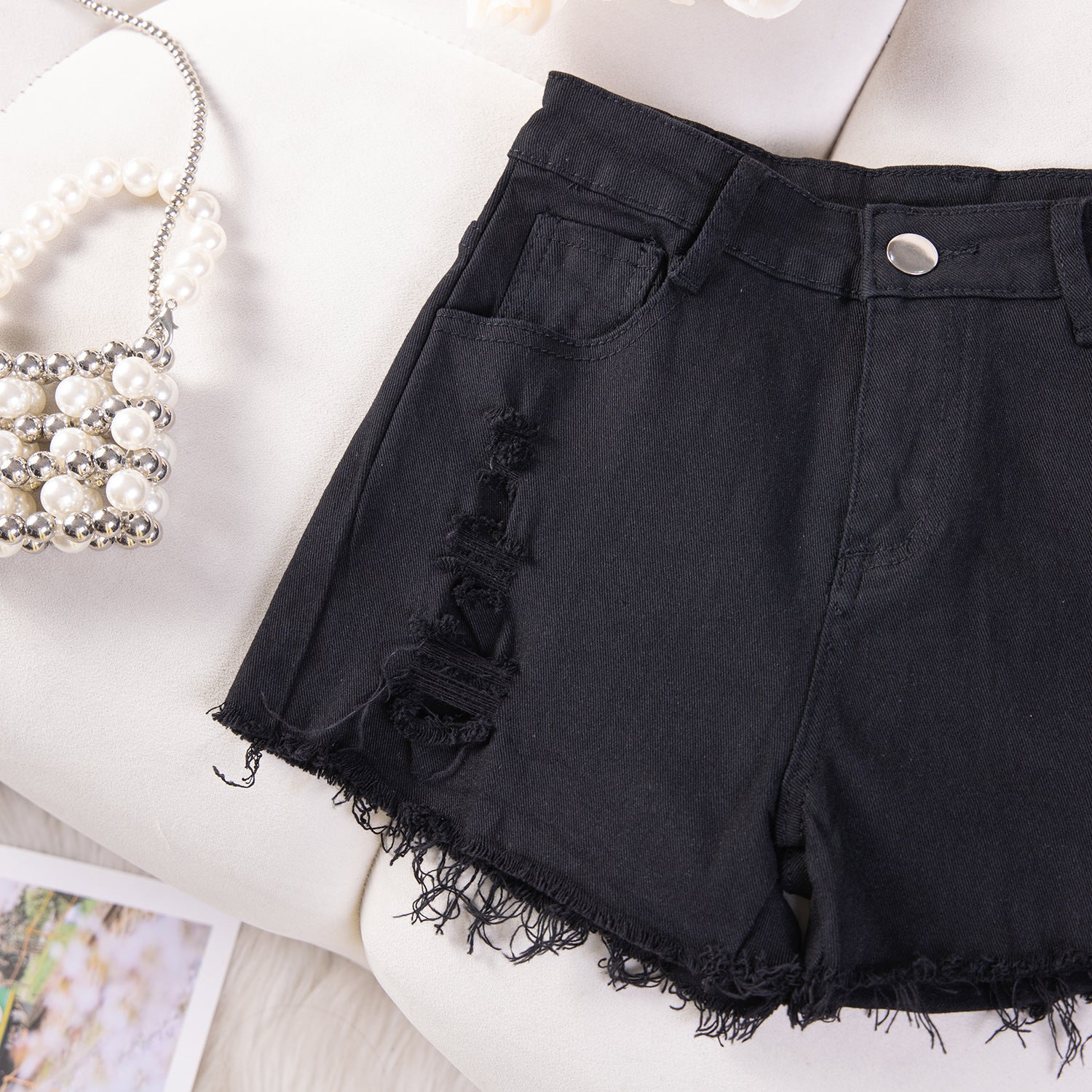 Sexy Casual High-Waist Plus Size Ripped Denim Shorts 32