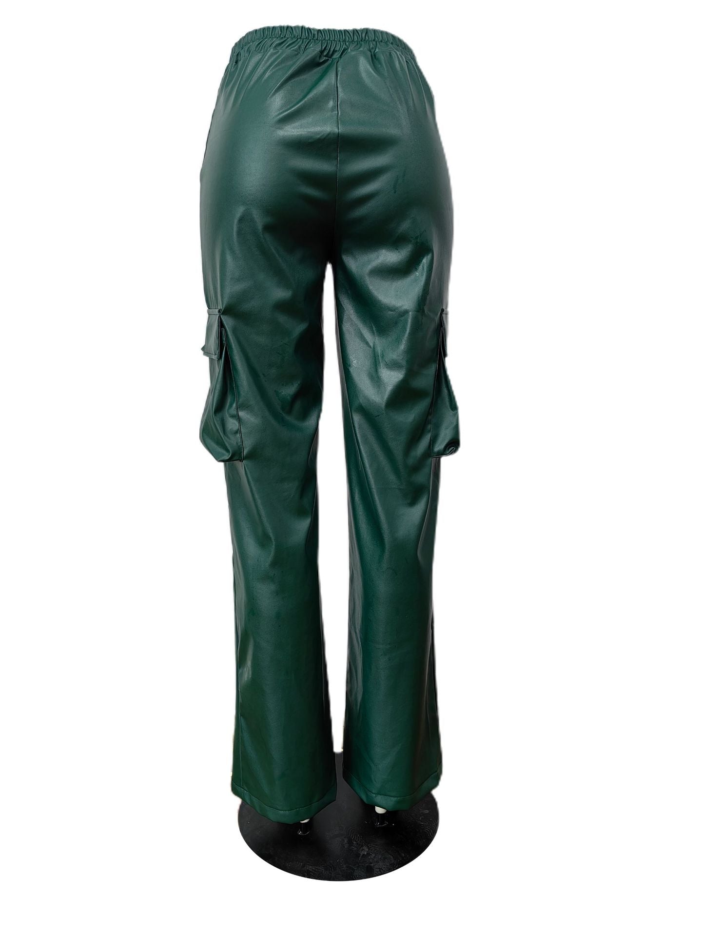 Women Casuald Pocket Stretch PU-Leather Pants 13