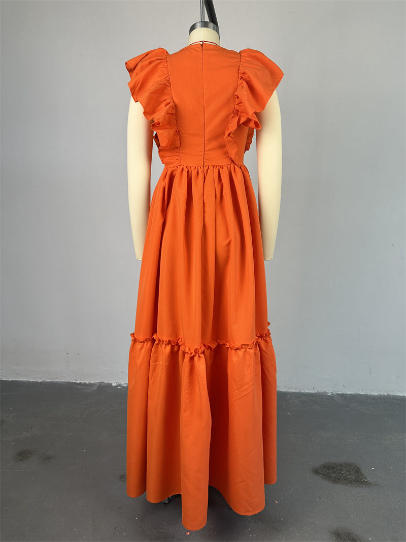 Women Summer Chic Ruffle Short Sleeve Round Neck Maxi Dress 9