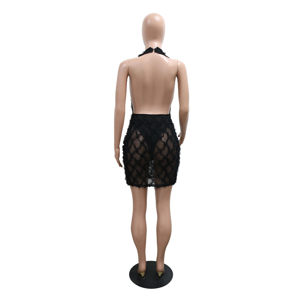 Women Clothing Wave Pattern Sexy V neck Halter Neck Bodycon Dress 13