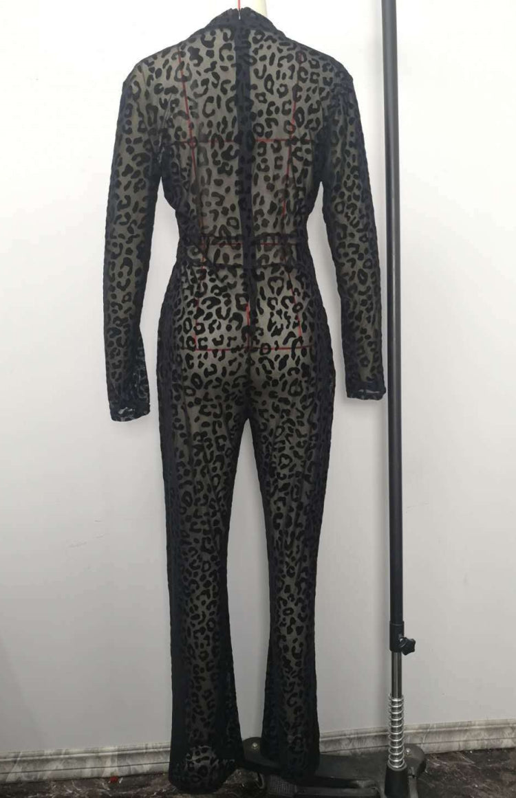 Summer Print Black Sexy Transparent Long Sleeve Formal Jumpsuit 3