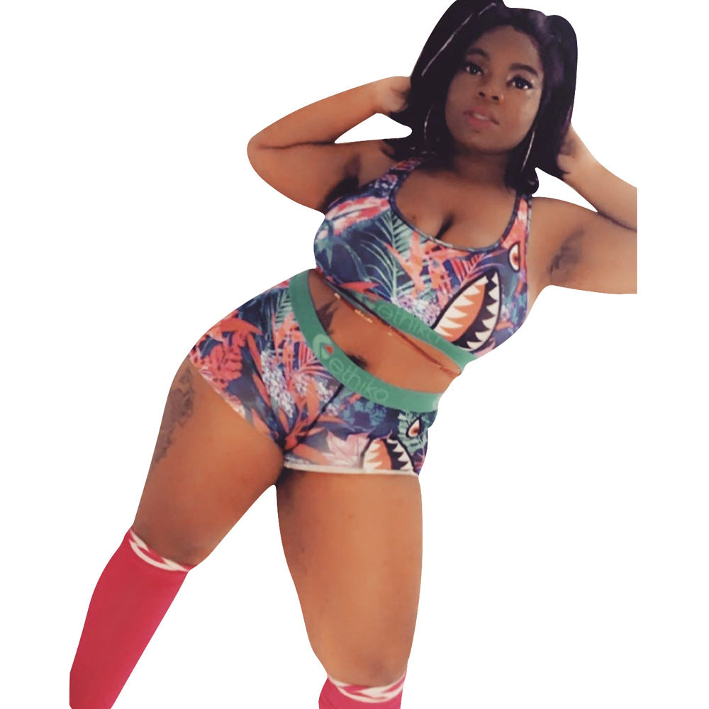 Women's Style Slim Fit Shorts Printed Two-Piece Set 9