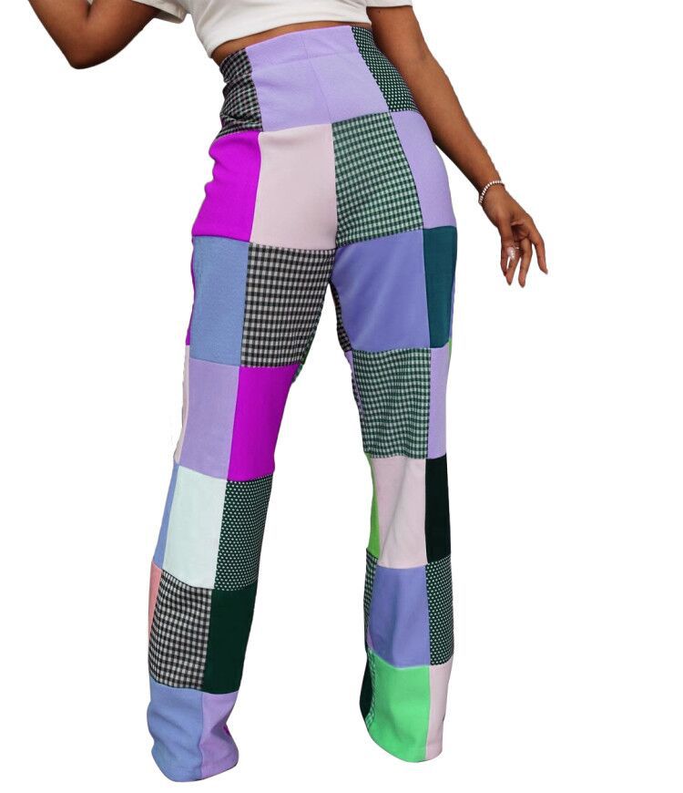 Women Casual Printed Plaid Casual Pants 21