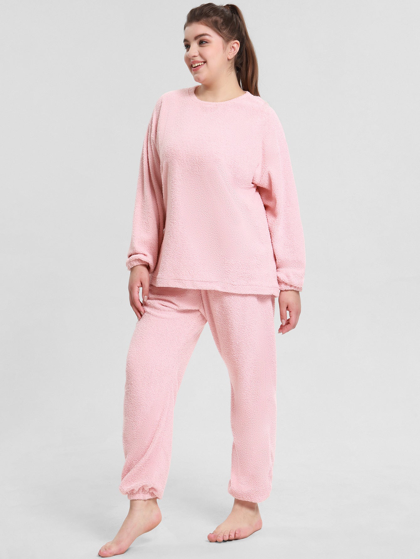 Plus Size Women Cloud Velvet Warm Plus Velvet Lounge Clothes Two-piece Set 3