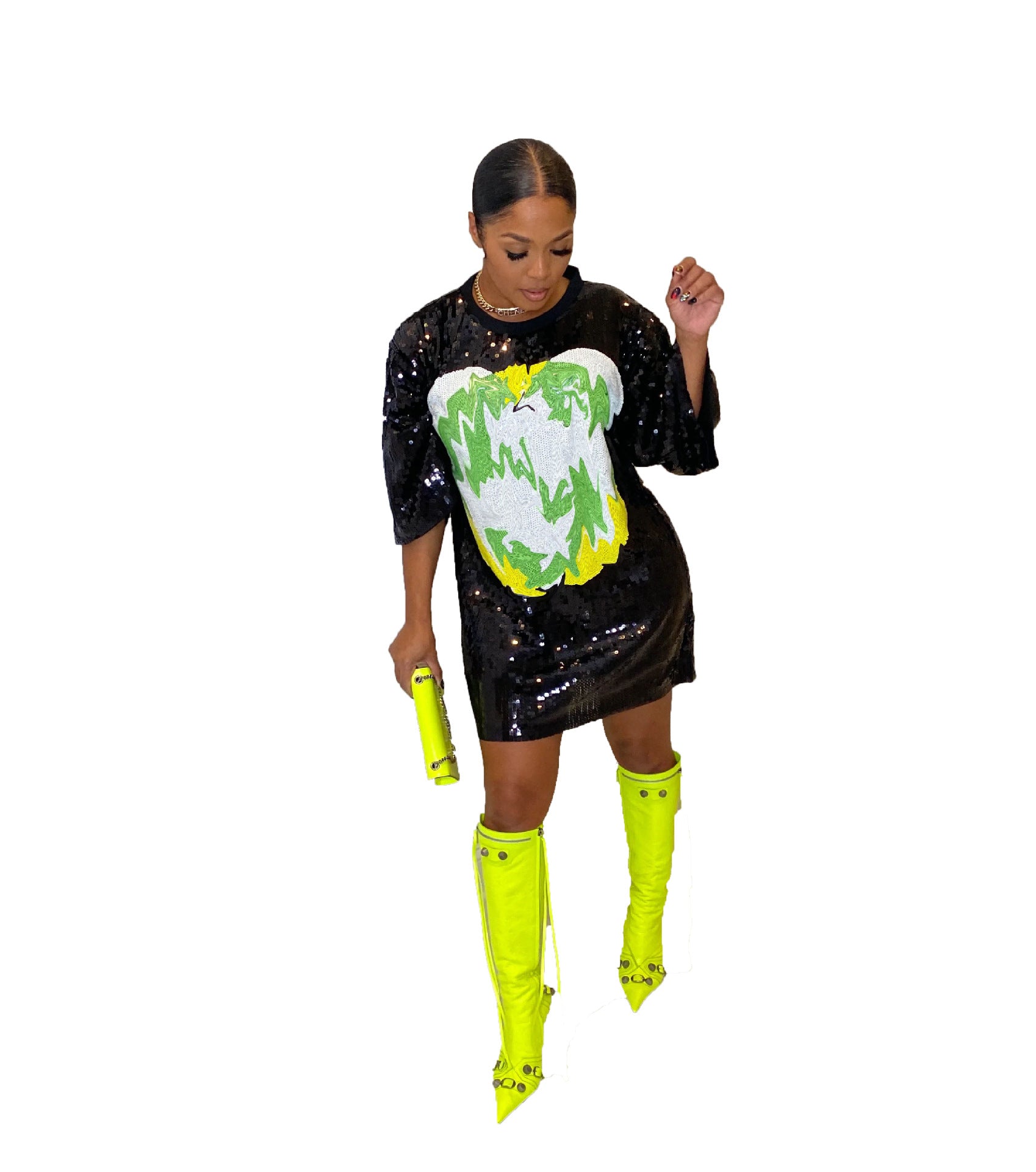 Women's Fashionable Short-Sleeved Sexy Sequin Loose Summer Dress 6