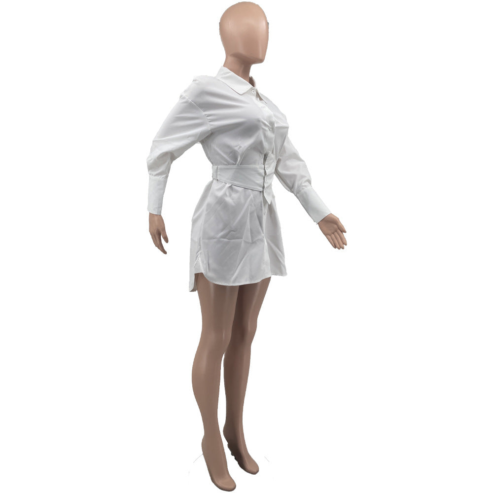 Women Casual S solid waist shirt dress 6