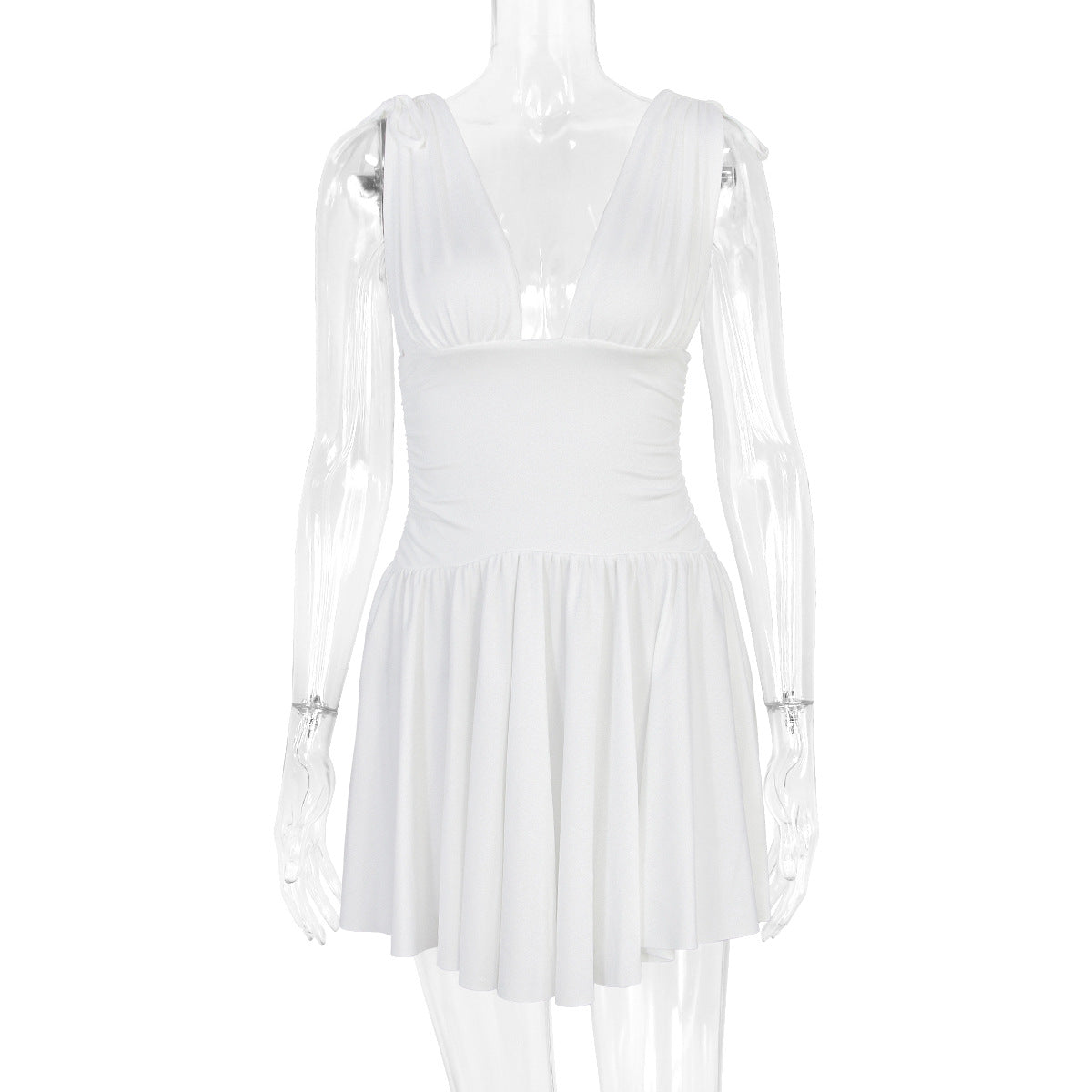 Summer Women's Sexy Deep V Neck Solid Color Strap Mini Dress 23