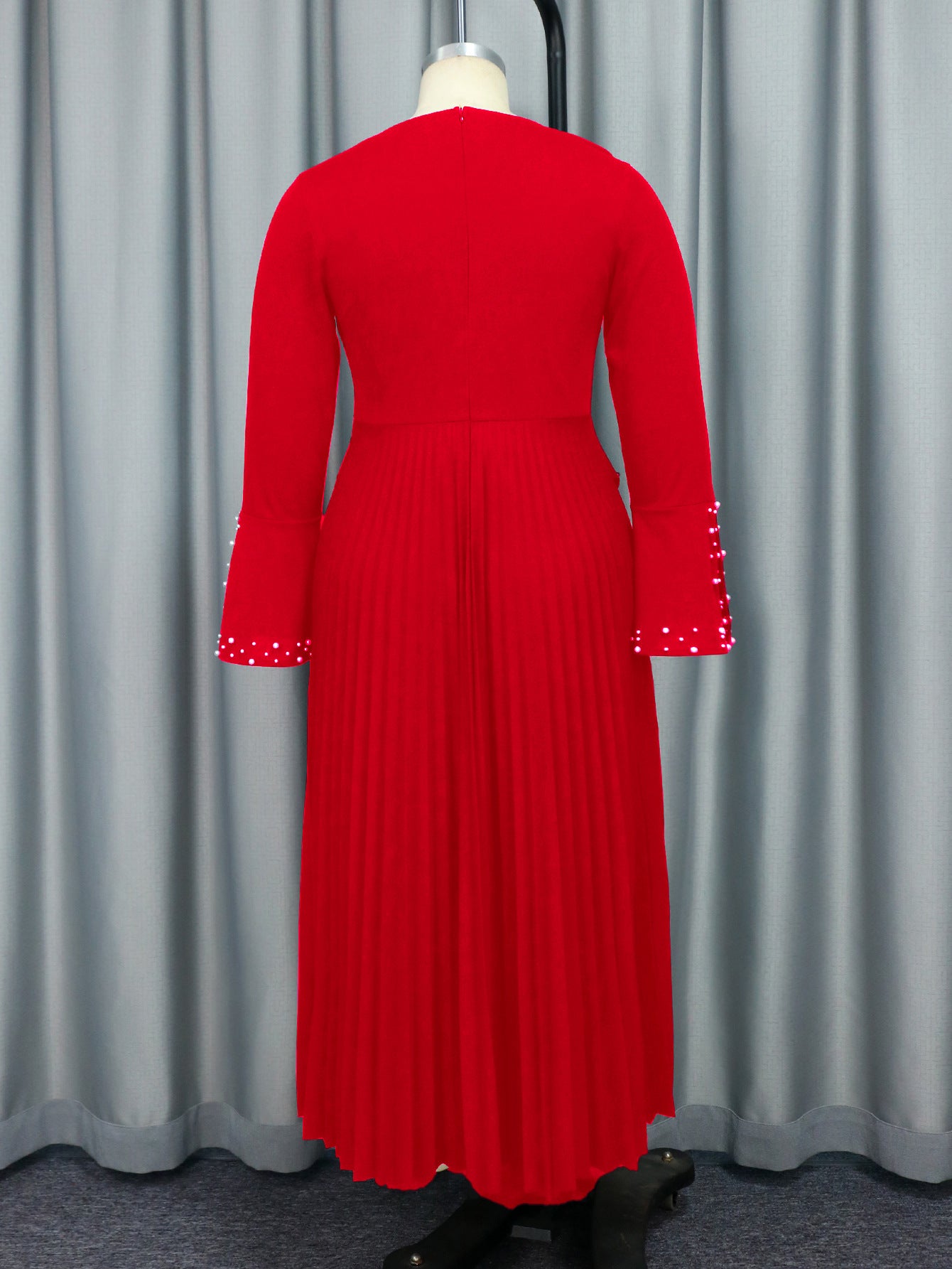 V-neck pleated Bell Bottom sleeve dress Career Formal Party pleated Dresses 5