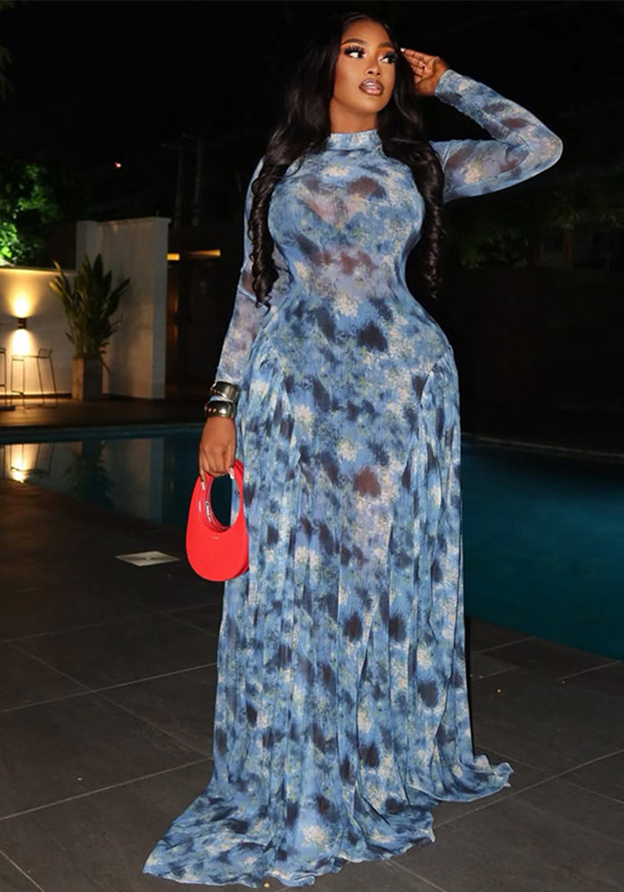 Women printed turtleneck maxi dress