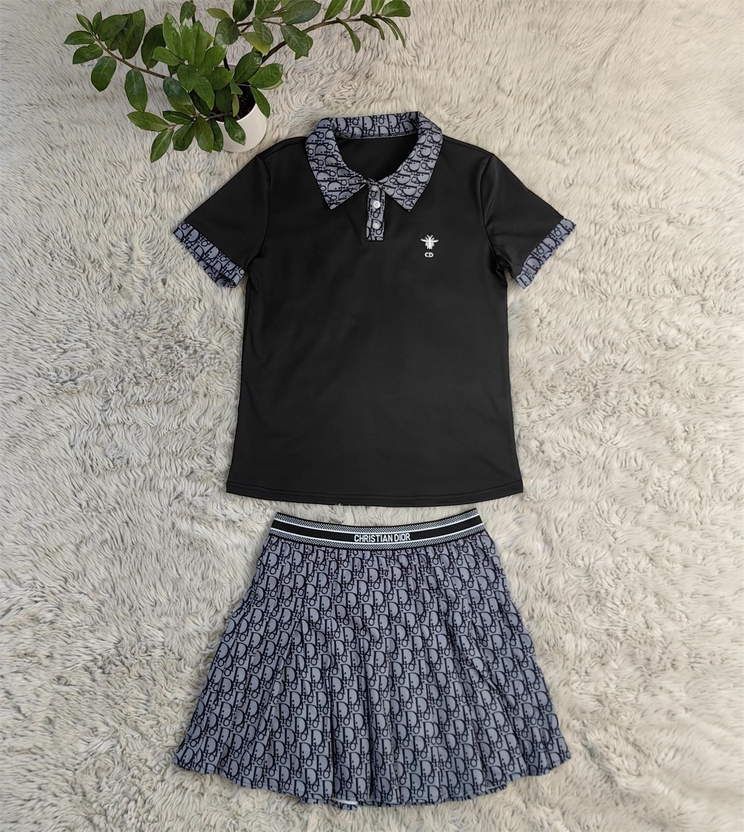 Women Casual sports Turndown Collar short sleeve Top and sexy pleated Skirt two-piece set 10