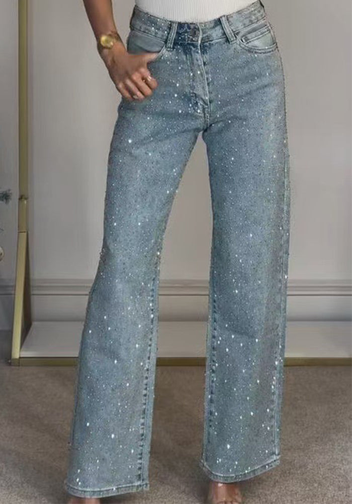 Women Full Diamond Washed Denim Pants