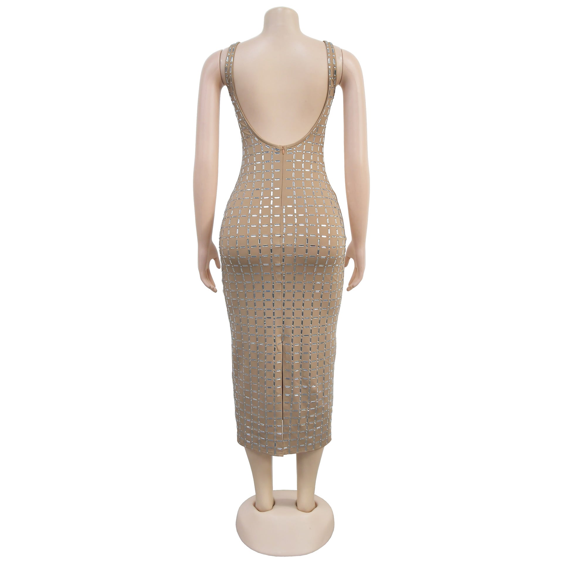 Women's Sexy Beaded Slim Arm Low Back Strapless Dress 13