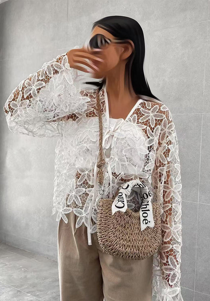 Spring Summer Fashion Elegant Luxury Lace Flower Hollow Embroidery Strapless Cardigan
